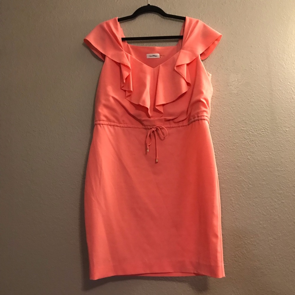 Calvin Klein Coral Cinched Waist Dress